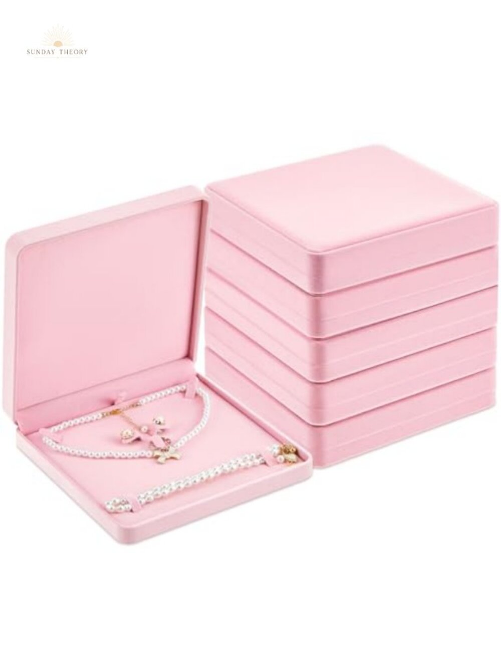 6 Piece Velvet Jewelry Box Set with Necklace Gift Box for Women